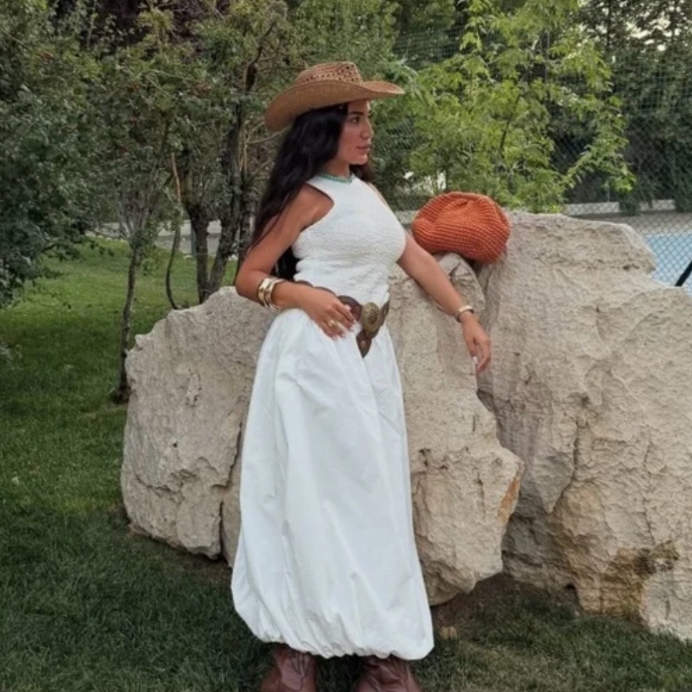 Zara Poplin Balloon Maxi Dress, Sz S - Picture 2 of 15